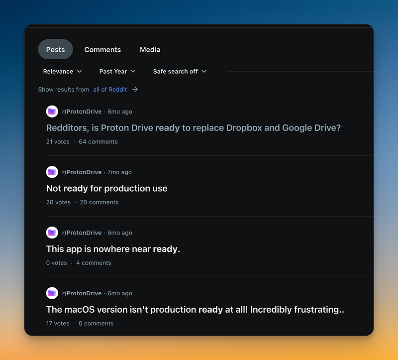 Search on the Proton Drive subreddit