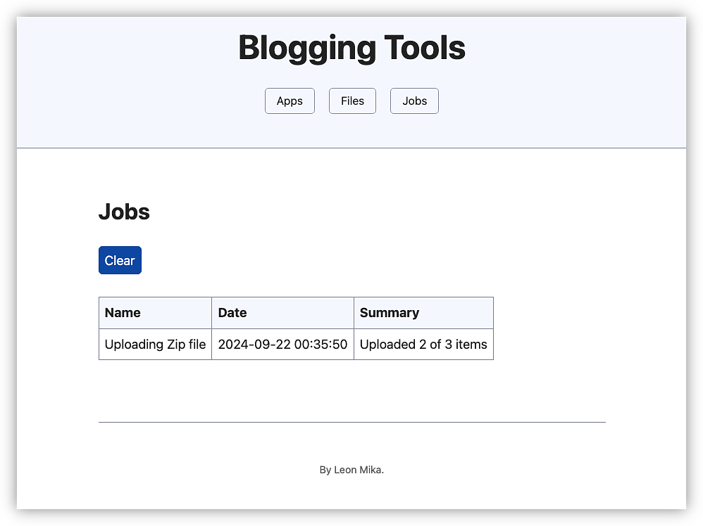 The new Jobs section, showing a job in progress.