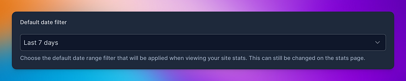 Default filter dropdown in site settings.