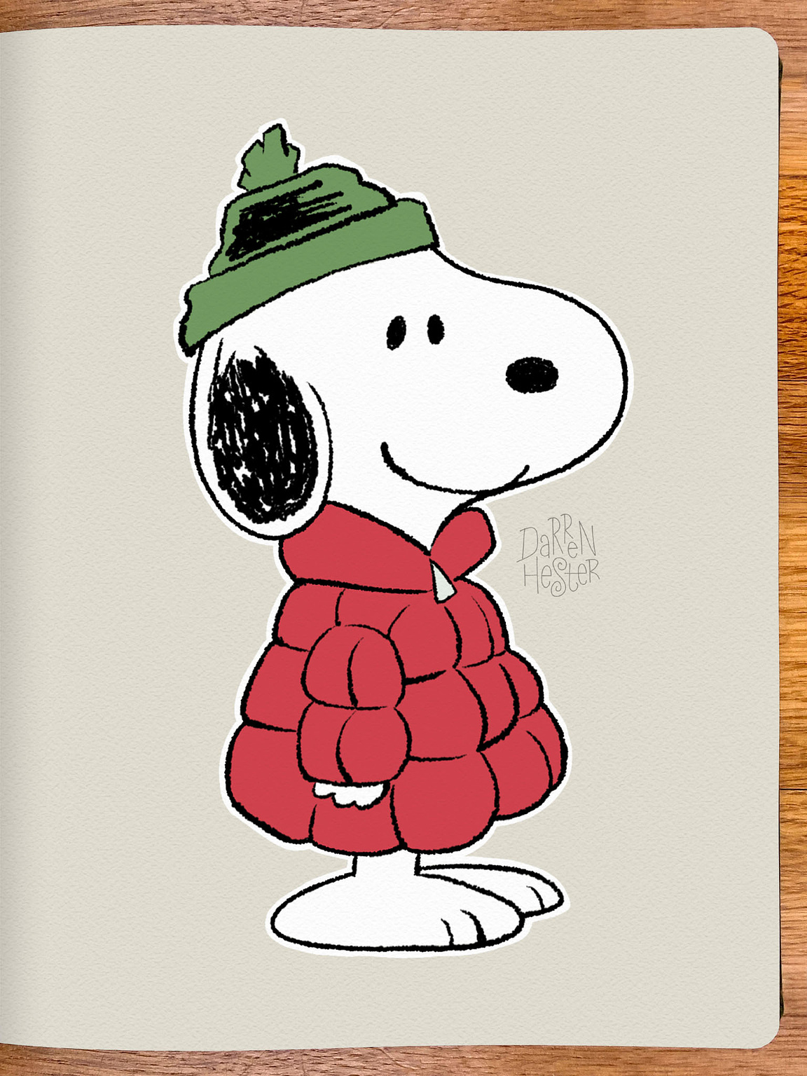 An illustration of Snoopy from the comic strip Peanuts by Charles M. Schulz. I loved watching Peanuts as a kid, and Snoopy was my favorite character. 