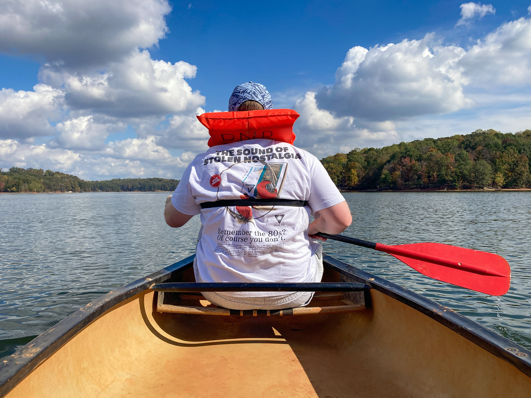 The view from the back of our canoe as my son and I paddle across Lake Hartwell. We spent three days at Tugaloo State Park.