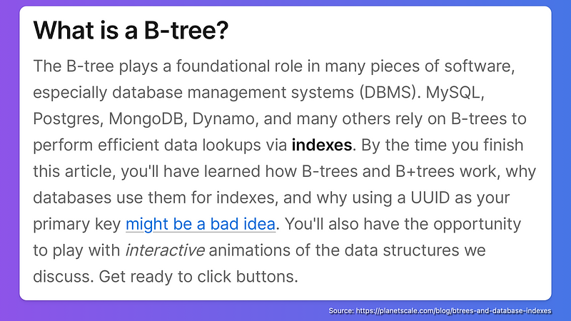Excerpt from "B-trees and database indexes"