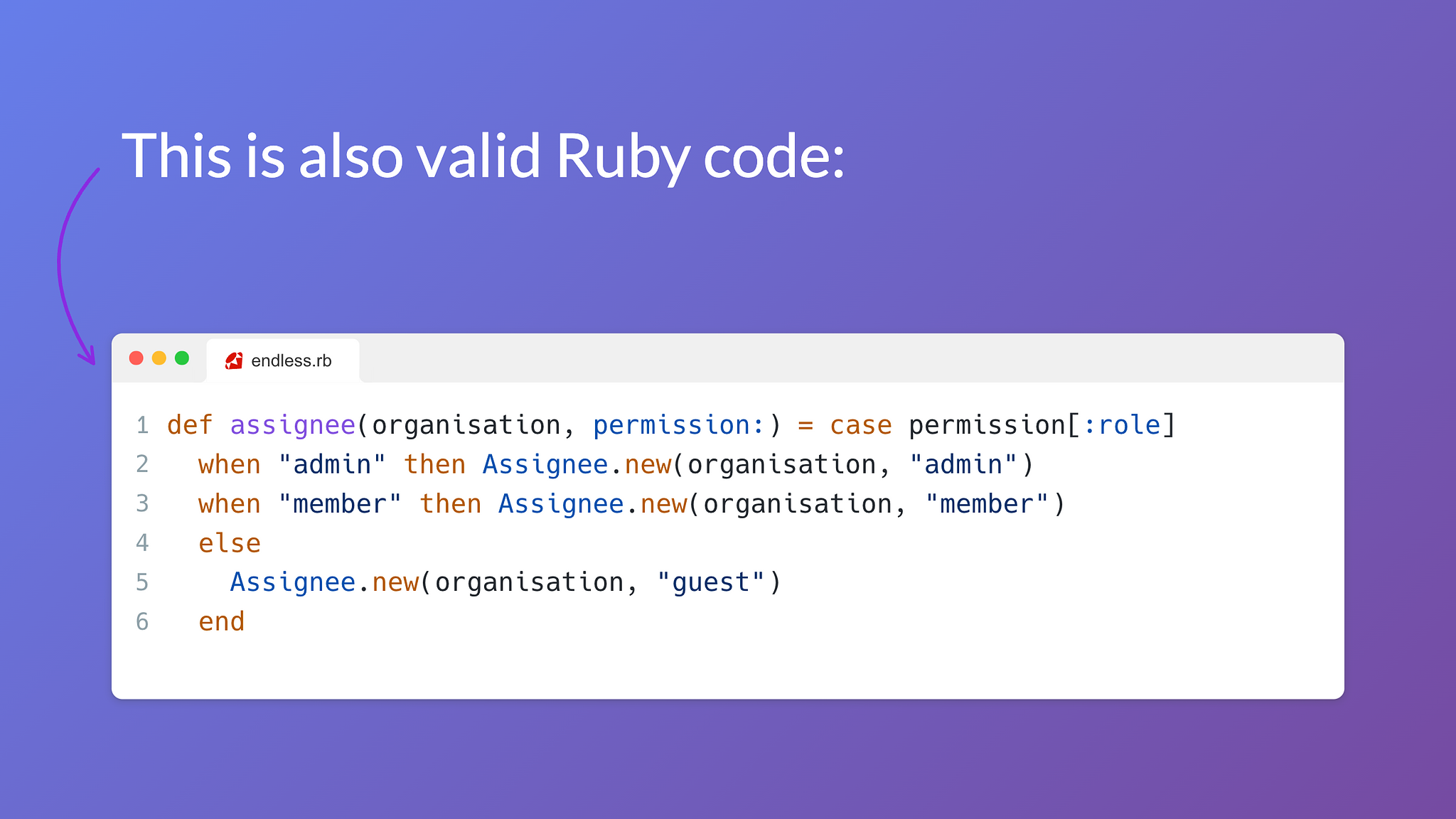 a multi line case as endless method