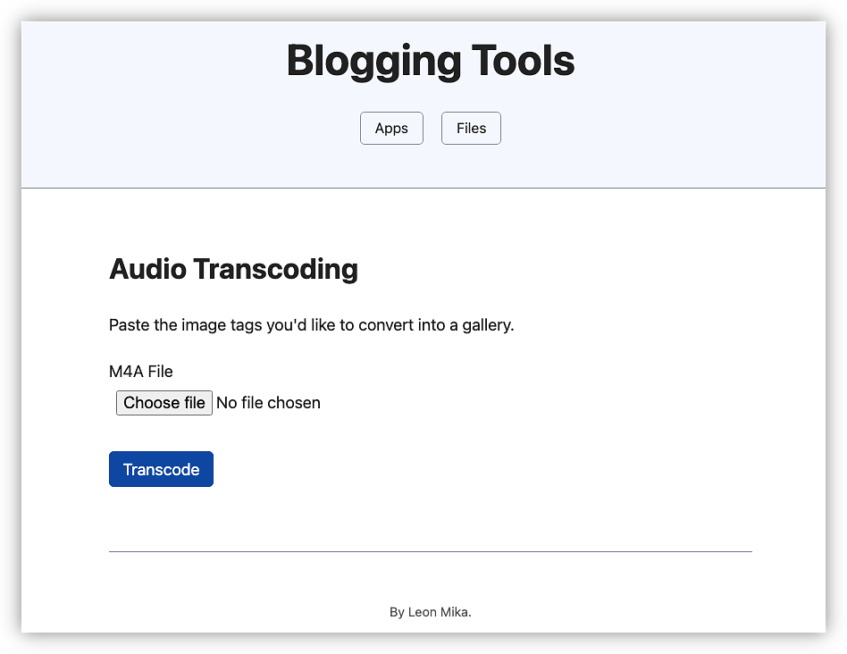 The simple form used to transcode an M4A file.