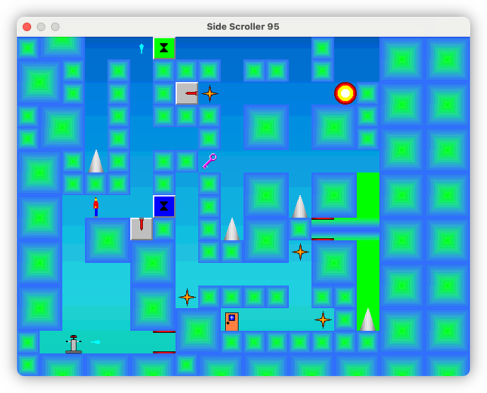 Level S2E11, with an "underwater" scheme, which is just blues and greens. Also note the only enemy of the game, which was a robot that moved from left to right.