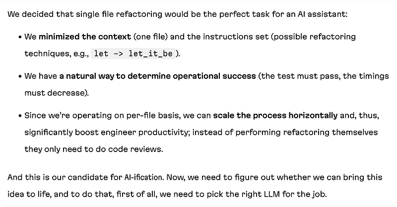 A screenshot from an excerpt from the article called "AI-ification of our TestProf toolkit!"