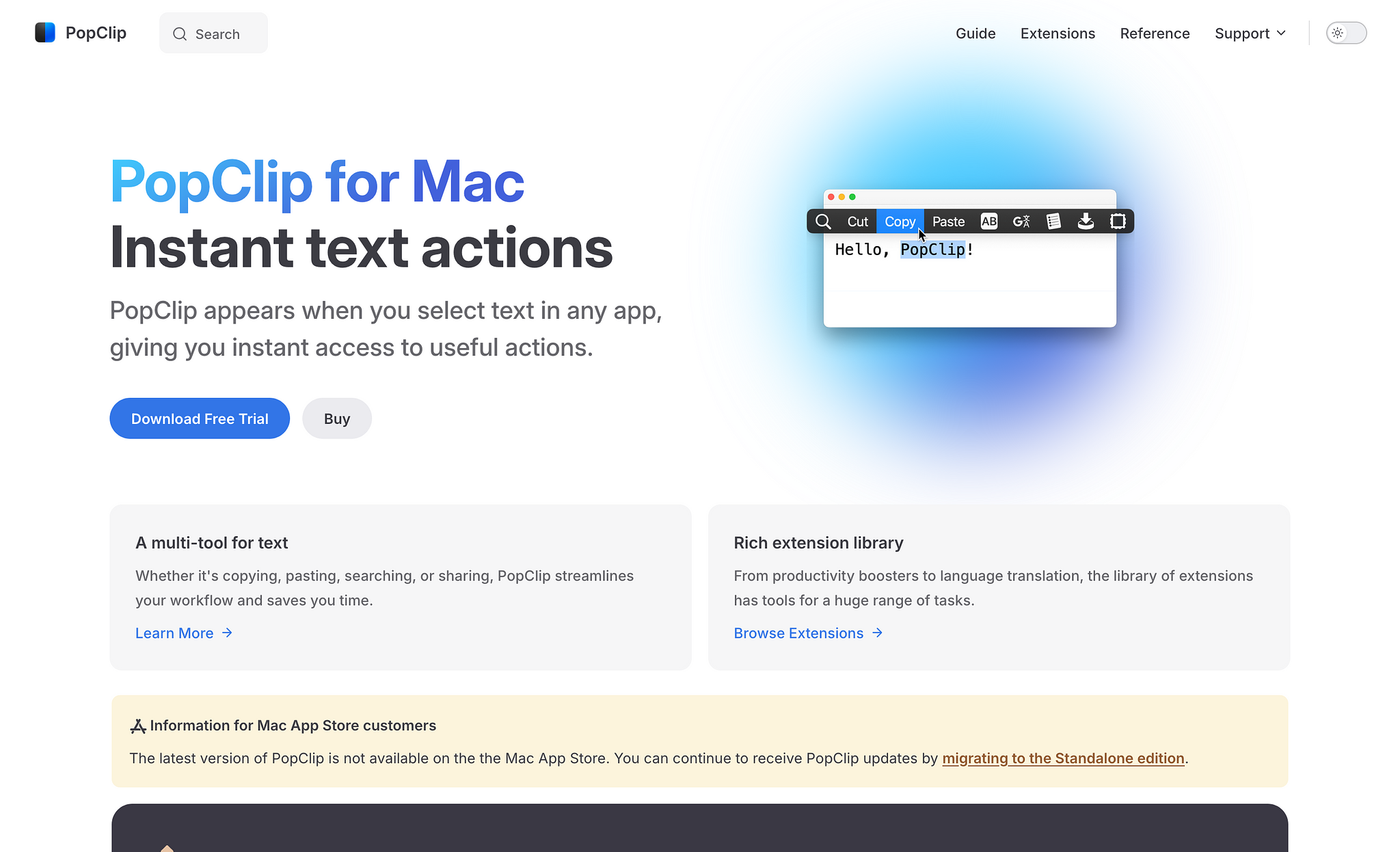 PopClip for Mac Homepage Screenshot (2024-05-27)