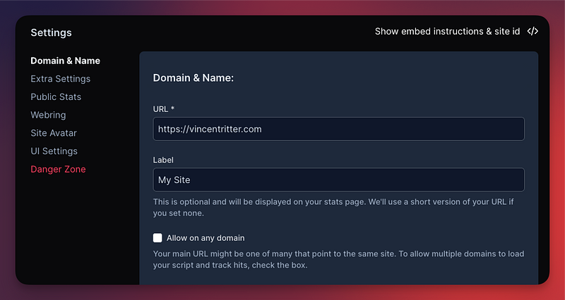 Sidebar navigation.