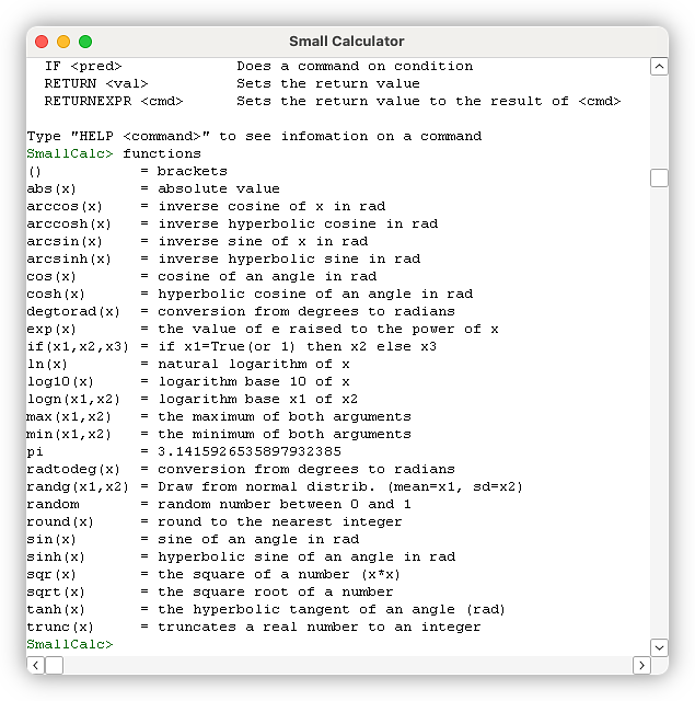 List of functions the parser library supported.