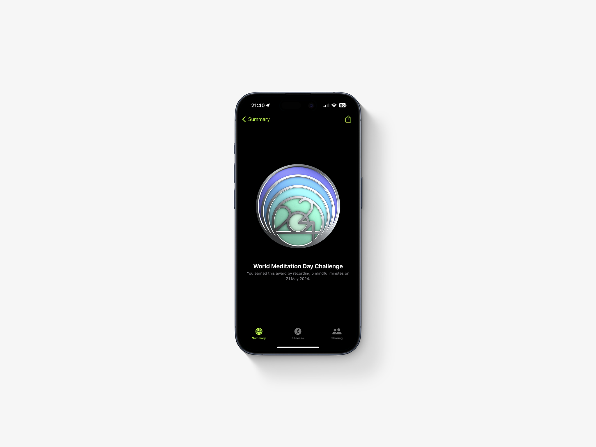 The badge for Apple's World Meditation Day challenge.