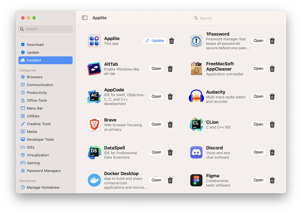 Applite - An App Store for Homebrew