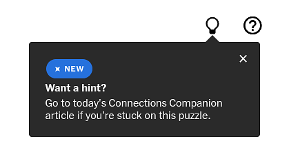 Screen show showing a popup encouraging you to use the Hints