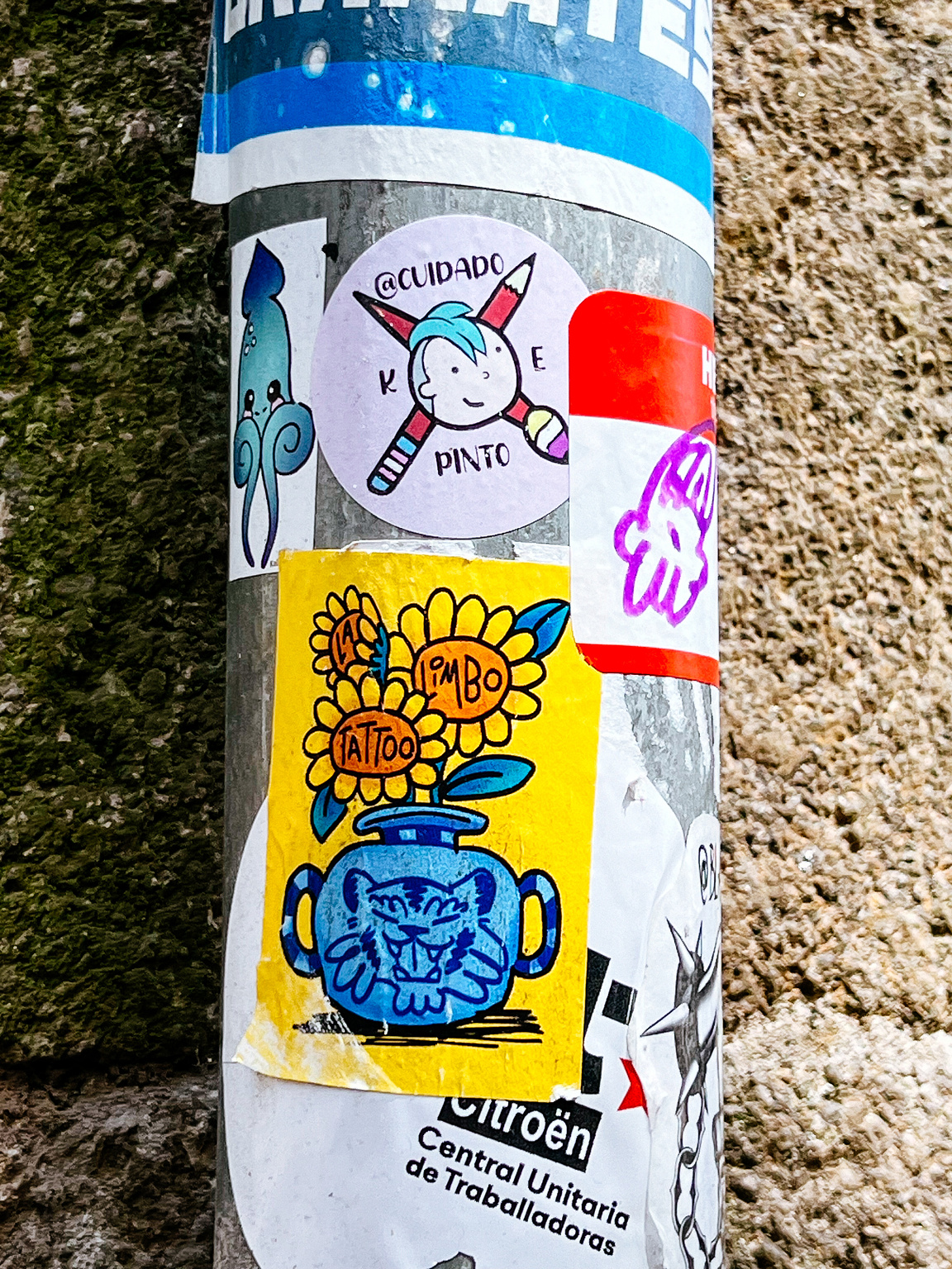 Multiple colorful stickers. 