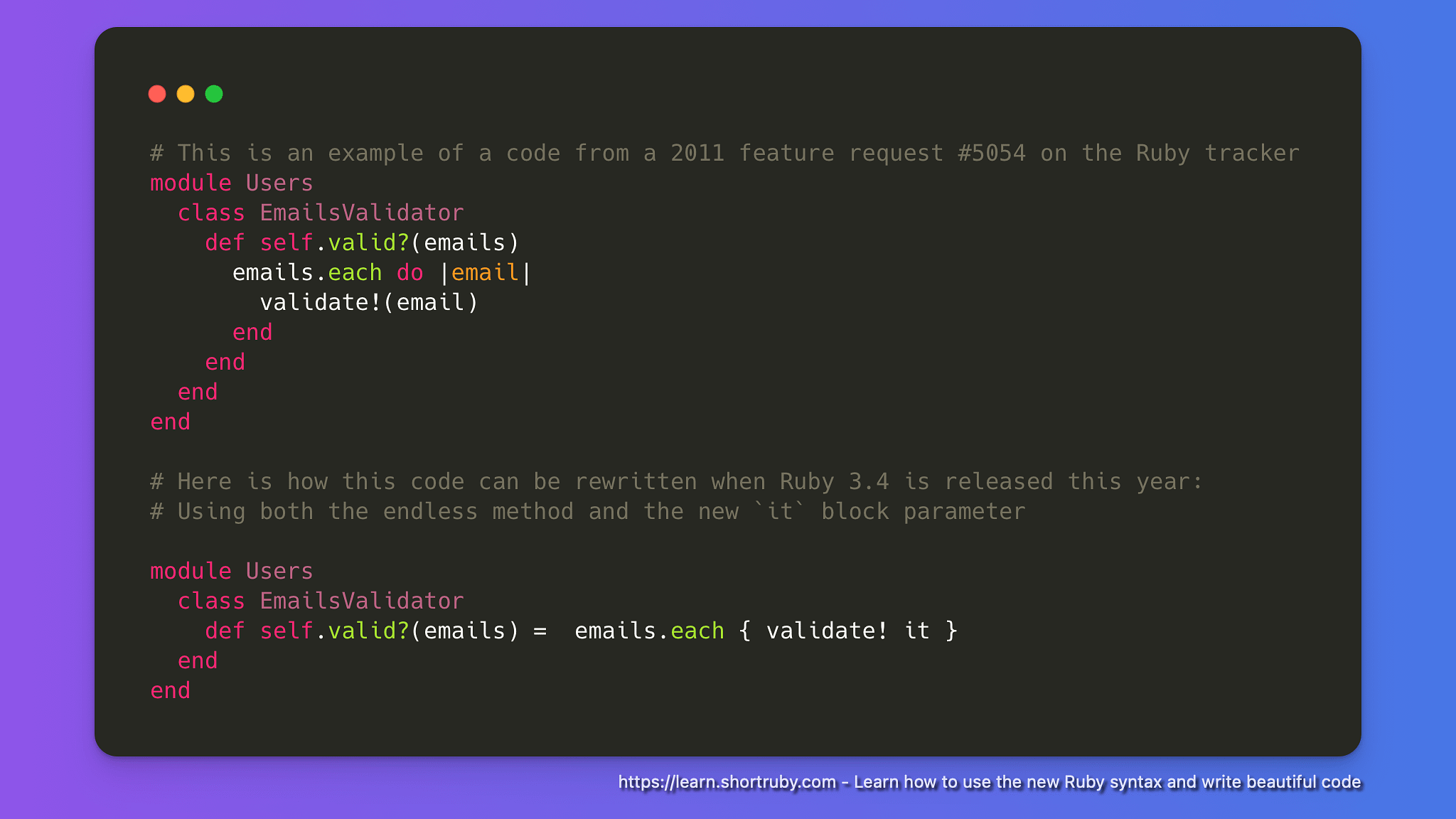 Example of refactoring using endless method