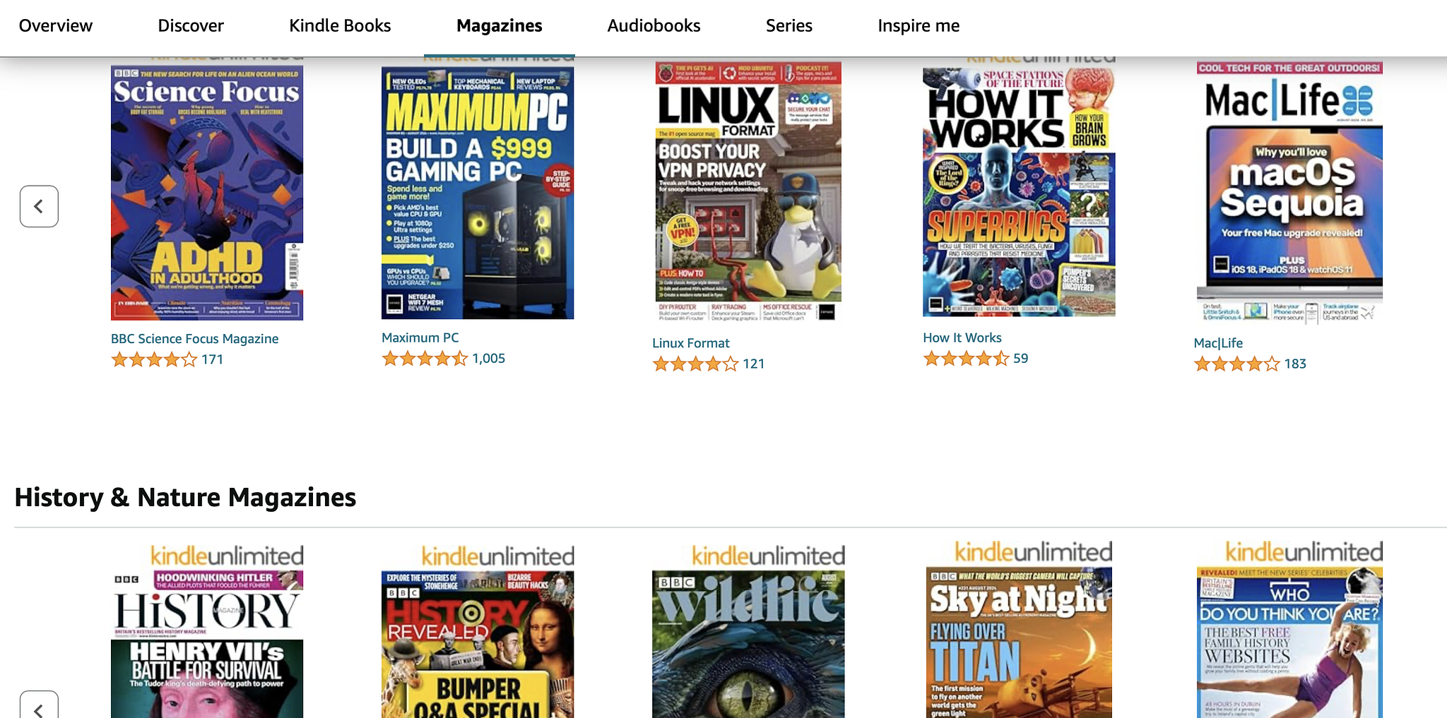 Amazon Kindle Unlimited offers a wide range of magazines to choose from.