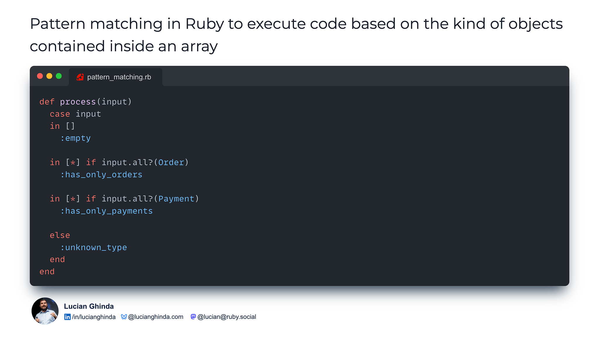 Example of using pattern matching to check empty/non-empty arrays