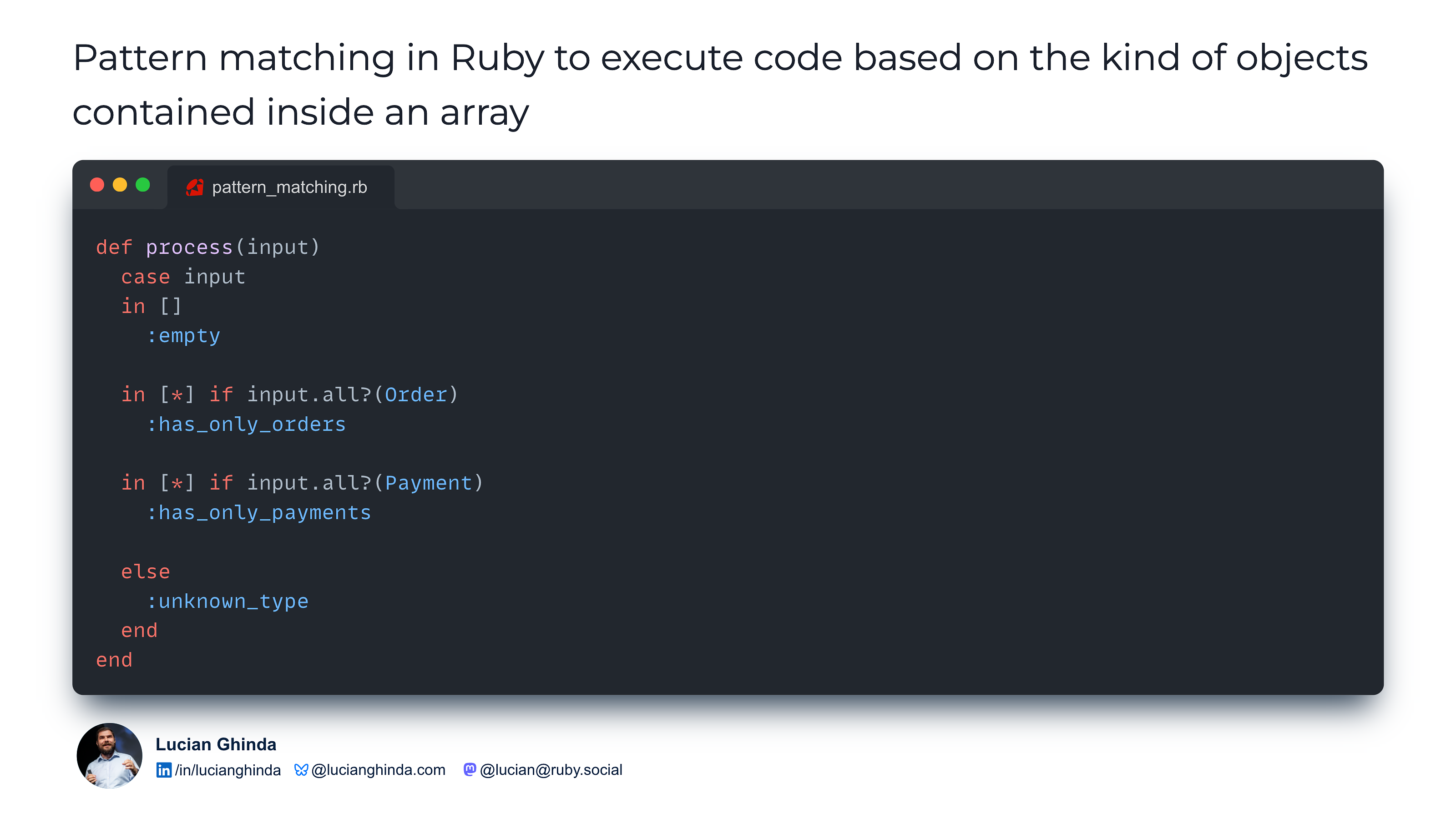 Using Pattern Matching in Ruby to act based on array contents | Short Notes