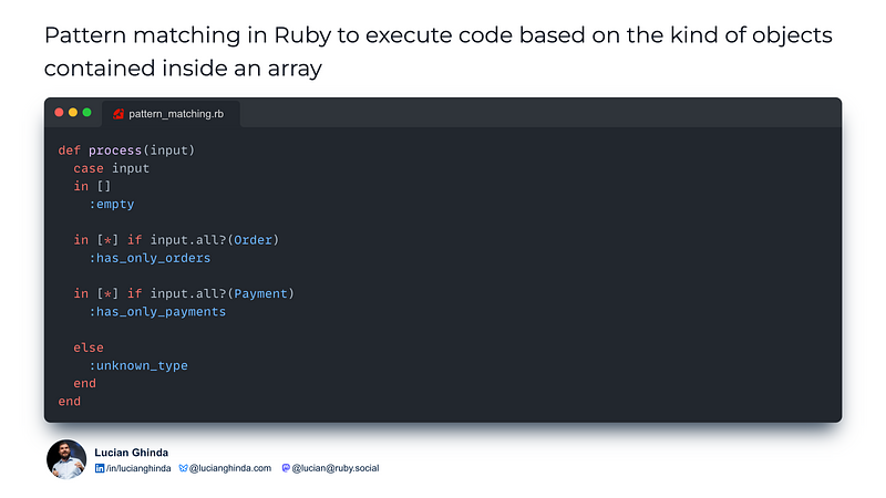 Example of using pattern matching to check empty/non-empty arrays