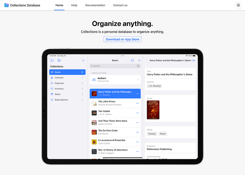 Collections Database Homepage Screenshot (16.11.2024)