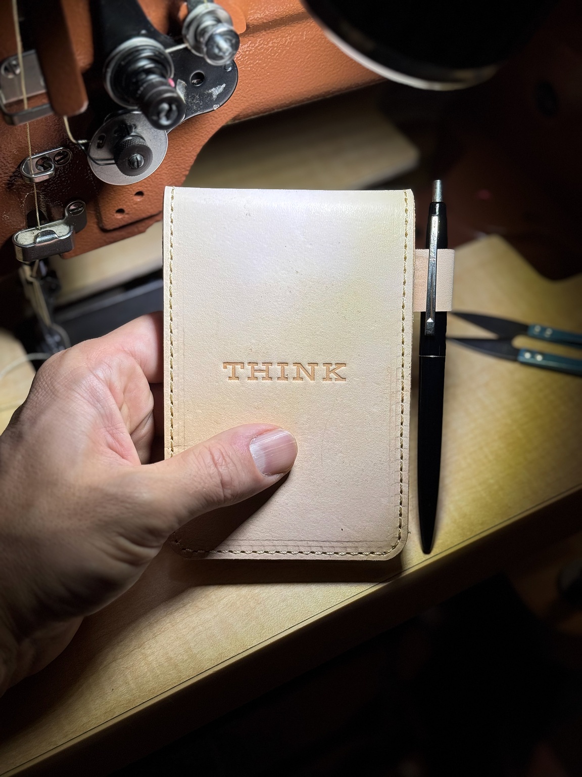 THINK leather notepad