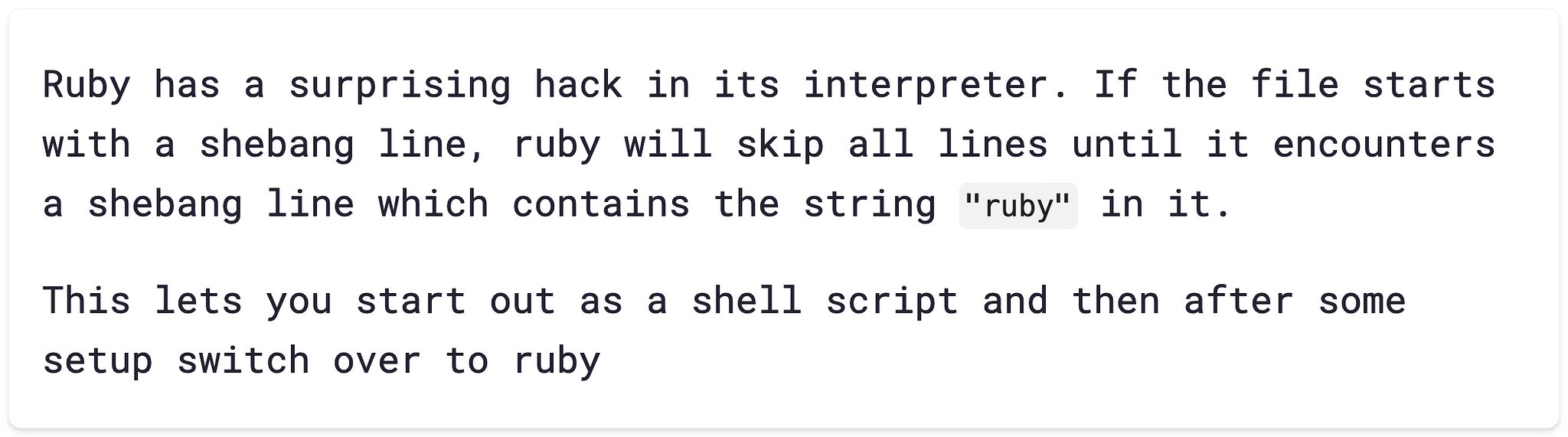 Screenshot from a part of the article "Ruby shebang behavior"