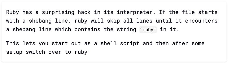 Screenshot from a part of the article "Ruby shebang behavior"