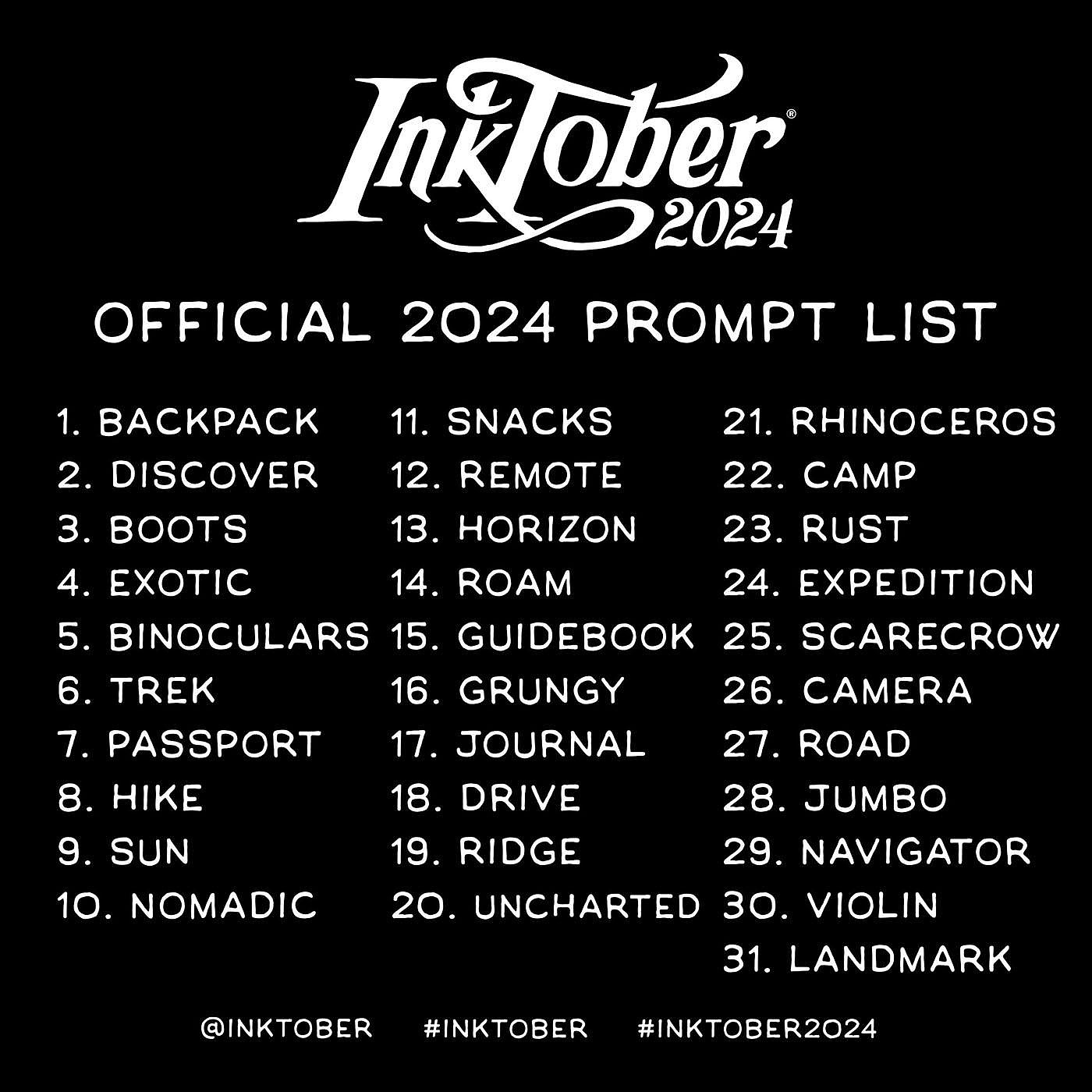 Inktober 2024 Prompt List