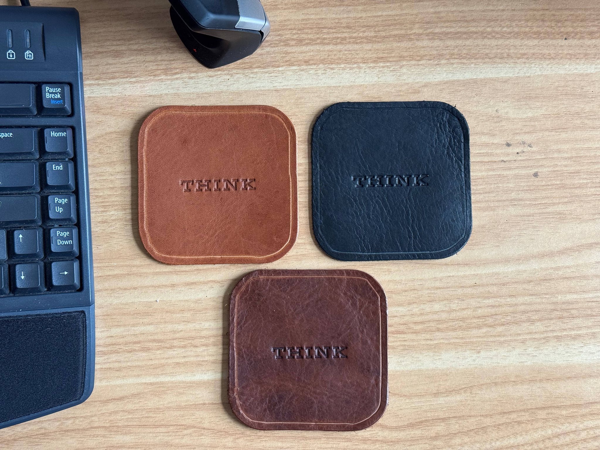 THINK leather coasters