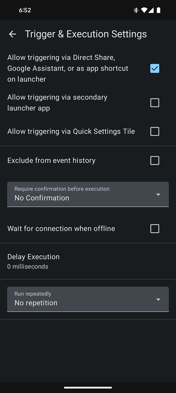 trigger and execution settings