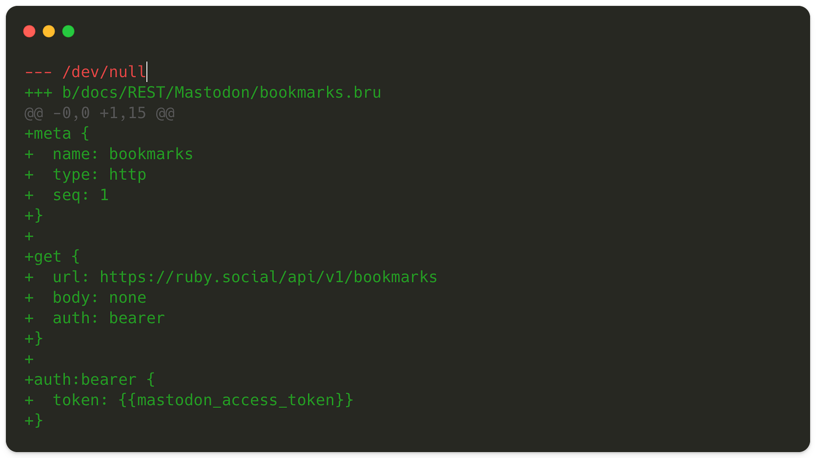 Diff showing how I defined the collection for Mastodon bookmarks