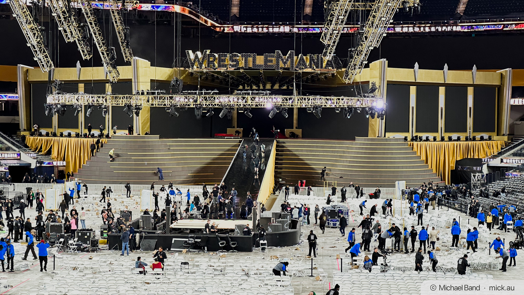 Stage and ring being dismantled