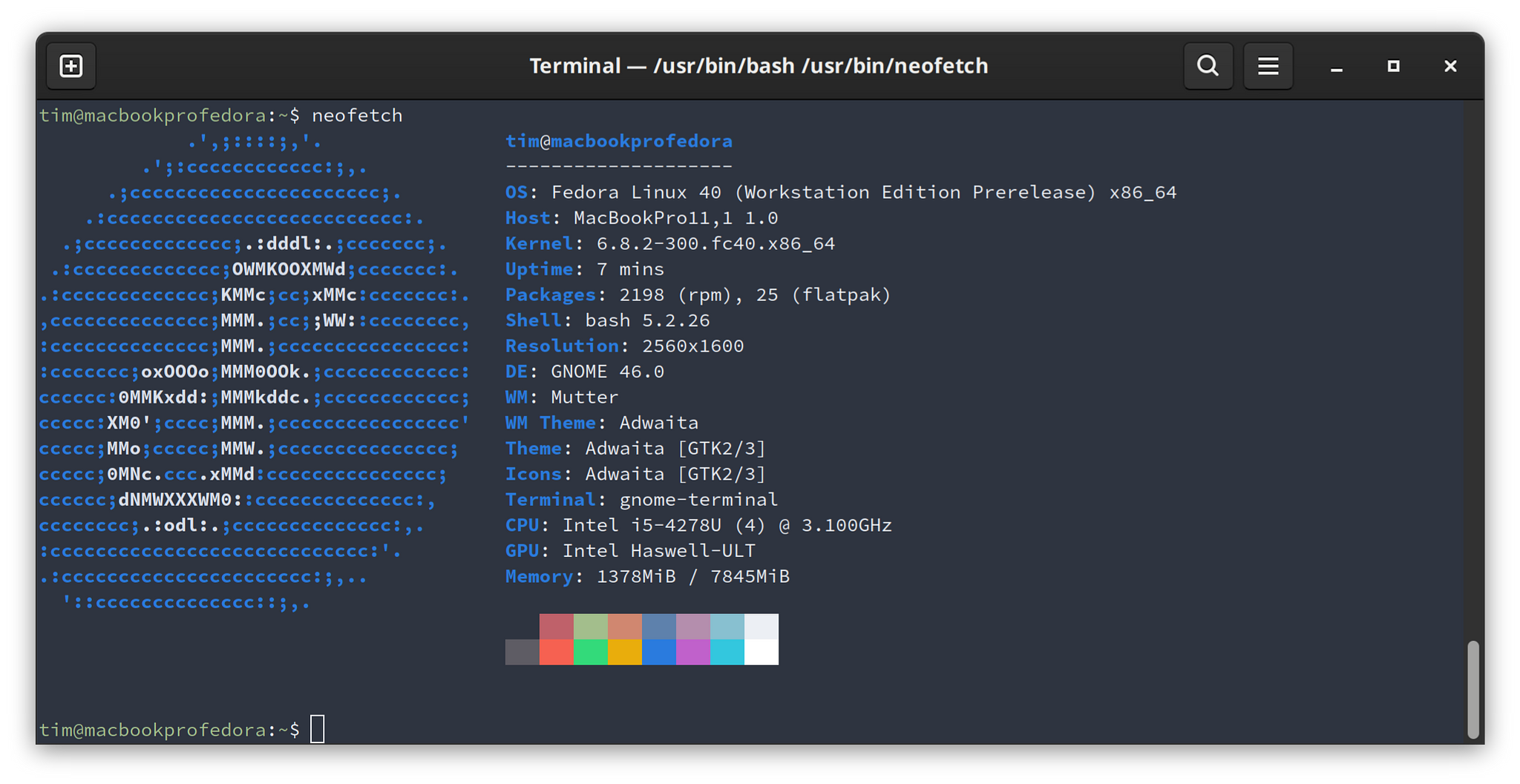 MacBook Pro (13", Retina, Mid 2014) with Fedora 40 beta