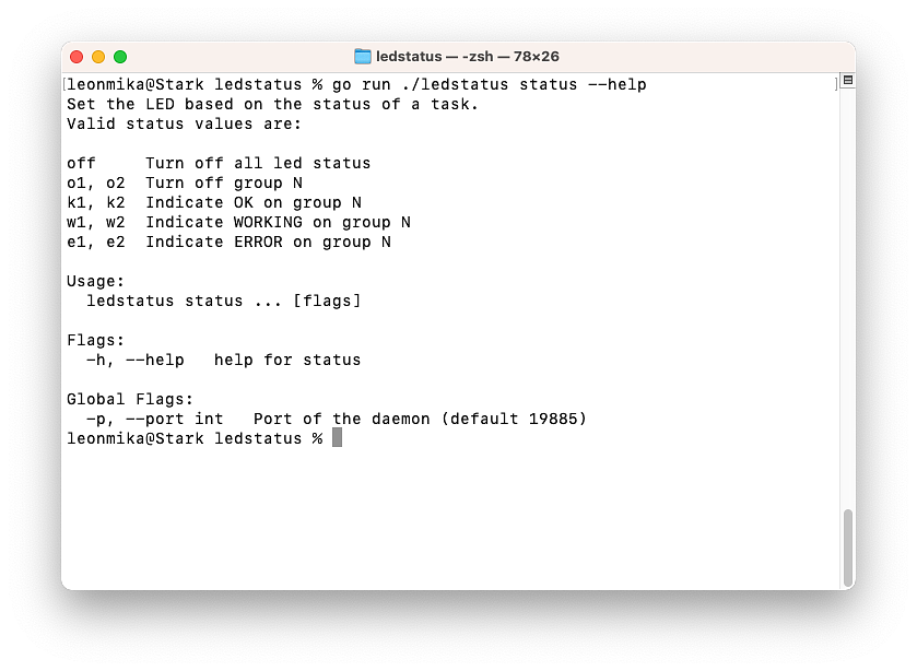 The ledstatus command line tool. It would communicate with the daemon via gRPC bound to a local TCP port.