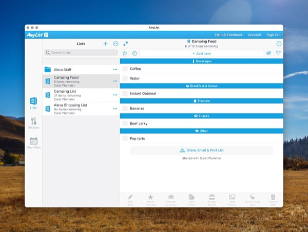 AnyList Shopping List