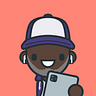 Illustrated Cartoon character with a beard smiling, wearing a purple and white cap and AirPods, holding an iPad, on a coral pink background.