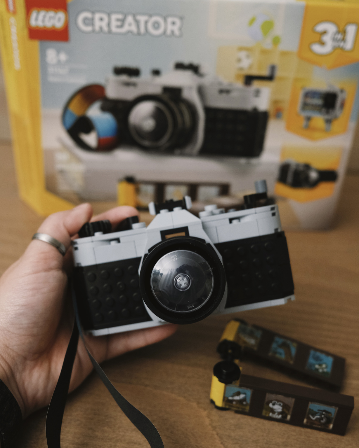 A completely built Lego camera from the 3-in-1 creator series