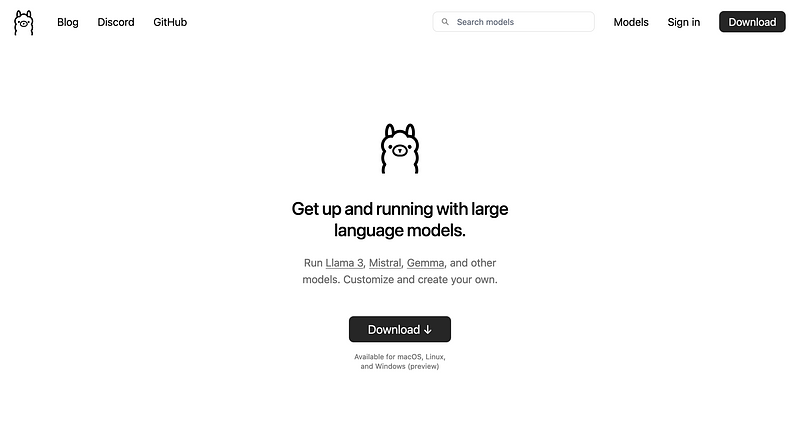 Ollama Homepage Screenshot (2024-04-23)