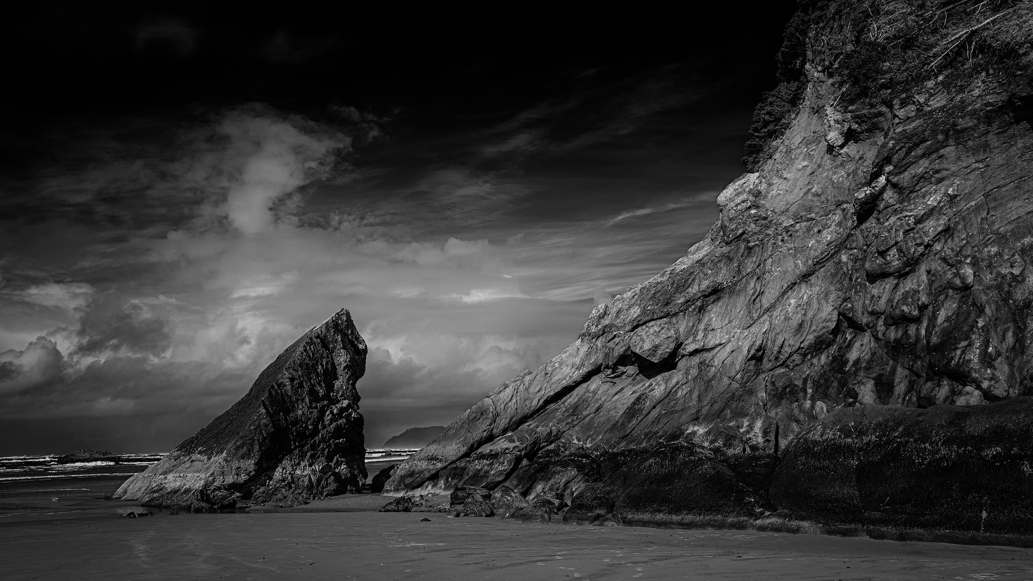 Monochrome landscape of coastal rock