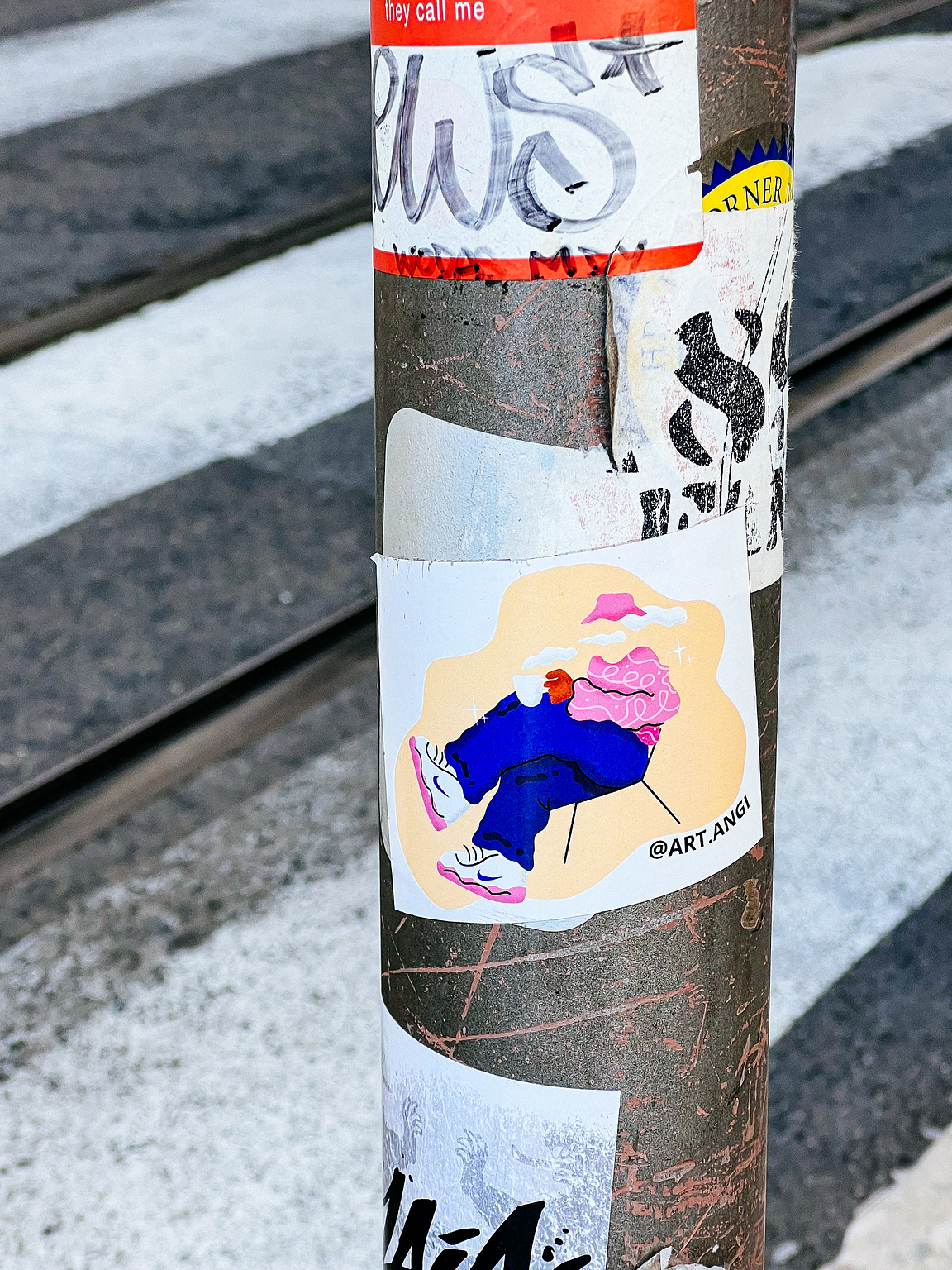 A character drinking coffee. Face is replaced by clouds coming from cup. 