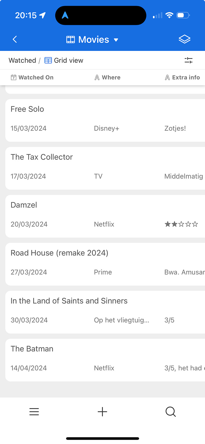 Airtable screenshot van mijn Movies db