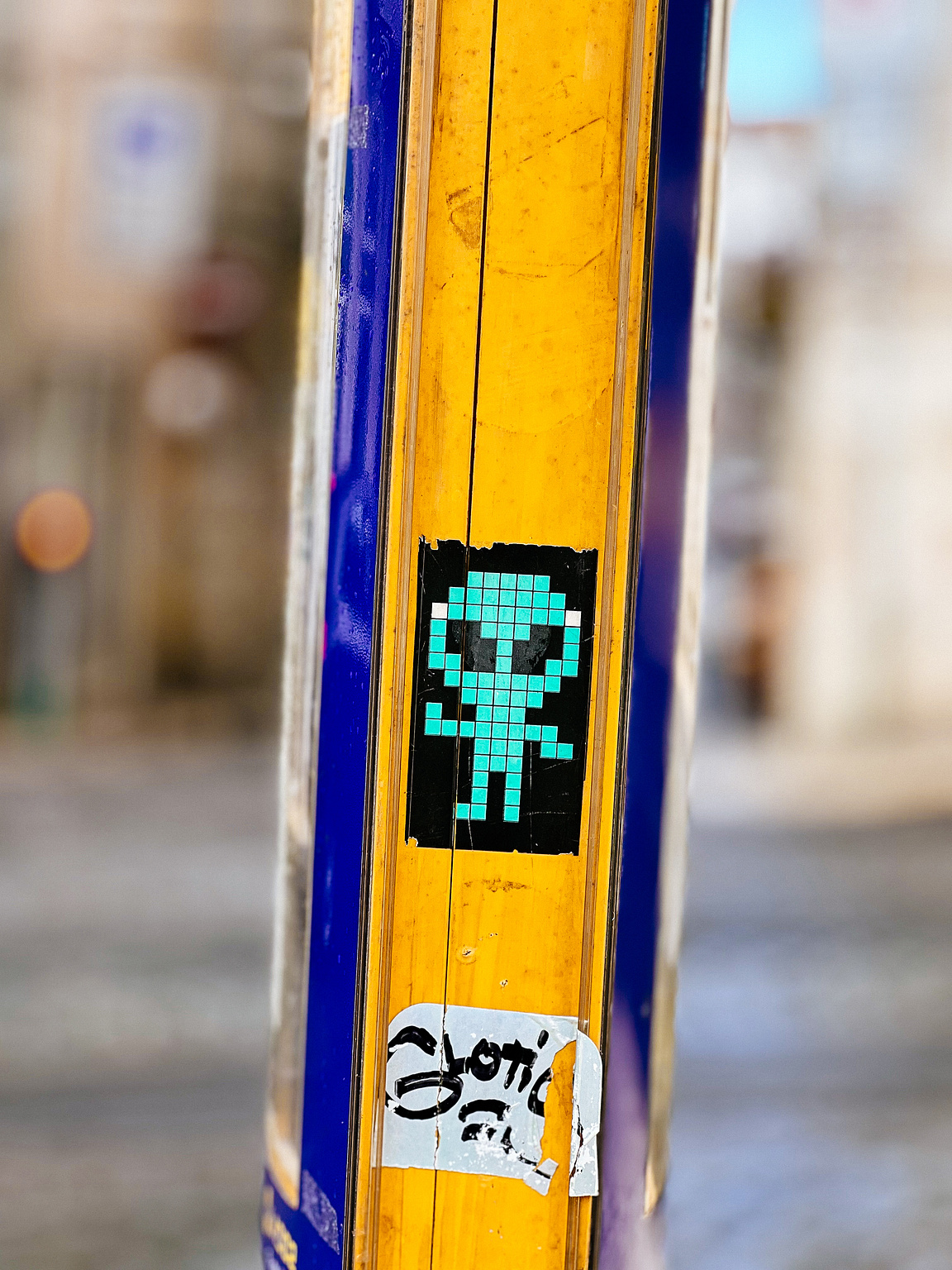 A pixelated alien. 