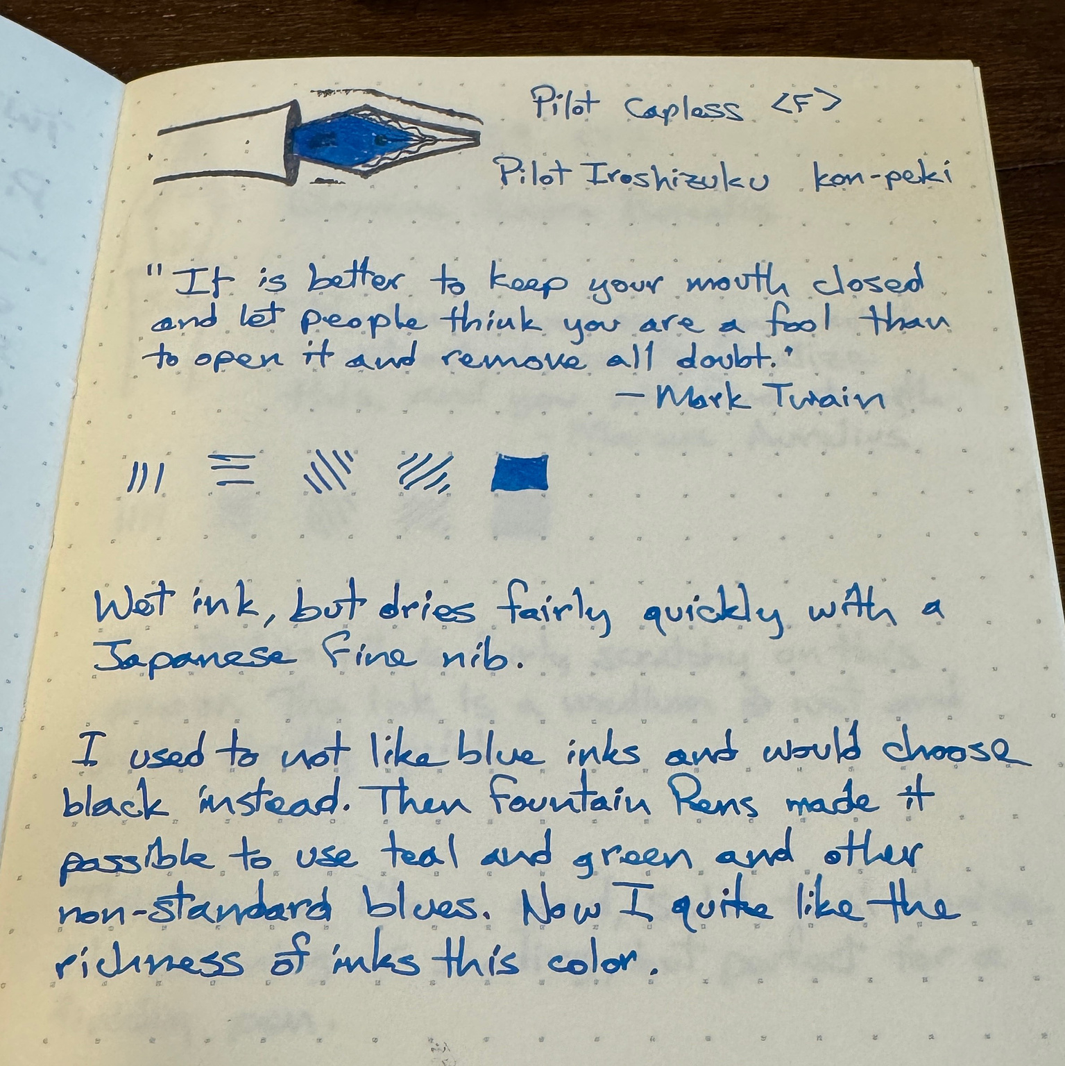 Pilot Iroshizuku Kon-Peki sample