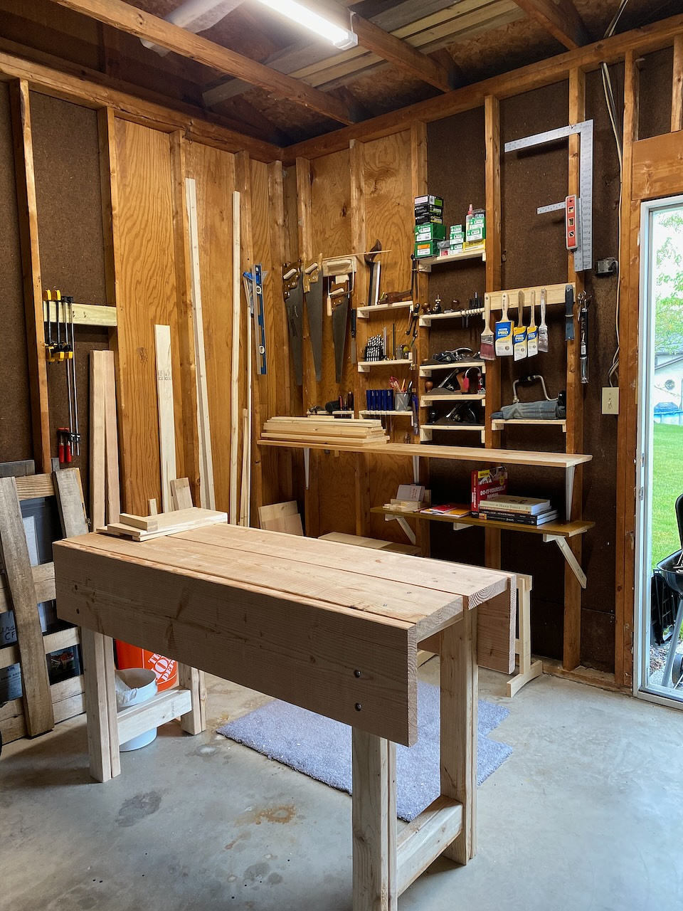 Where my handcrafts journey began, and the workbench that was one of my first builds. I plan to replicate this bench entirely for assisting with the furniture, as it is currently being used entirely for my leather work.