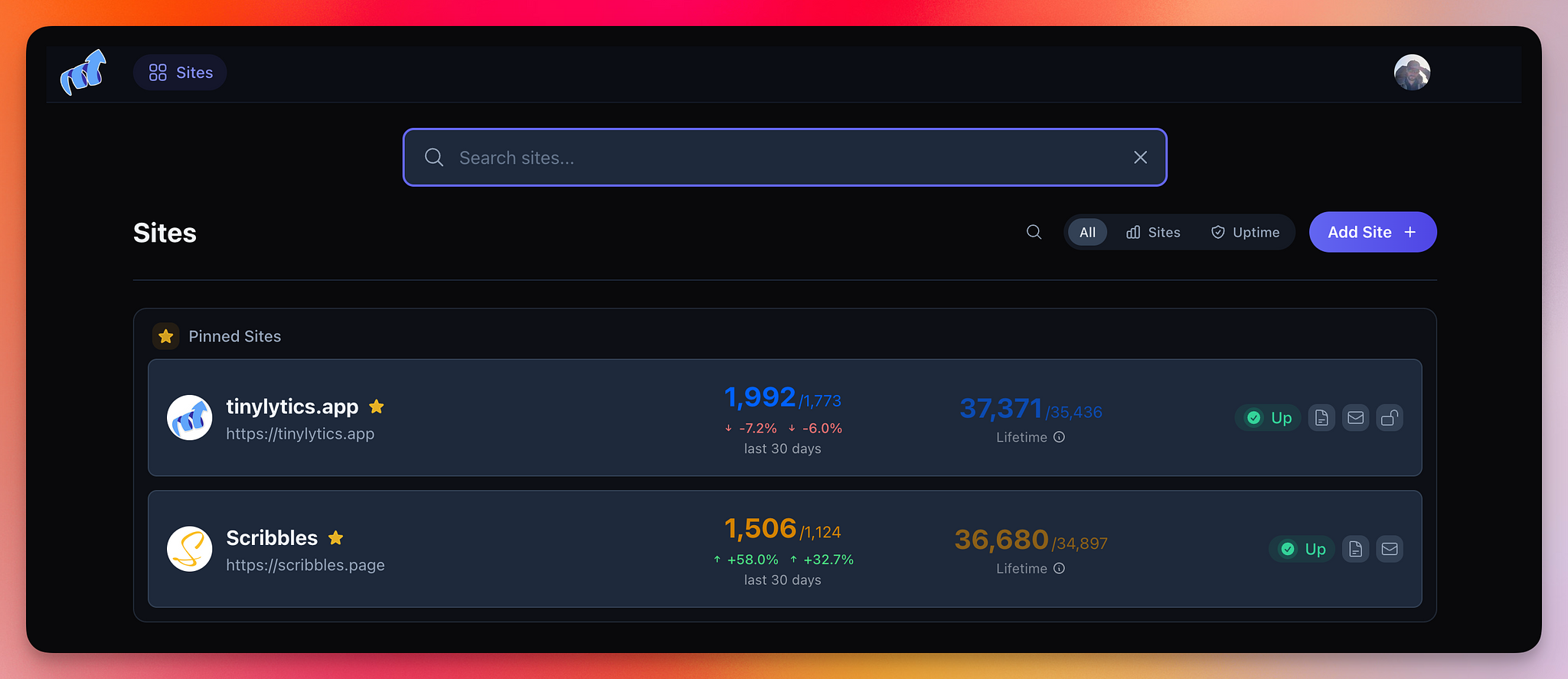 Search at top of screen