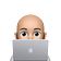 Bald Memoji character looking over a computer