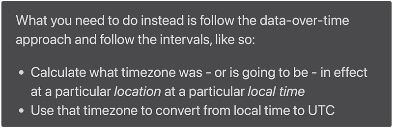 Screenshot of a text describing how to work with timezones for scheduling events
