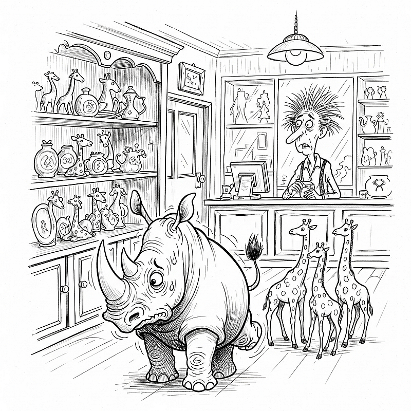 Rhino in a Giraffe Shop