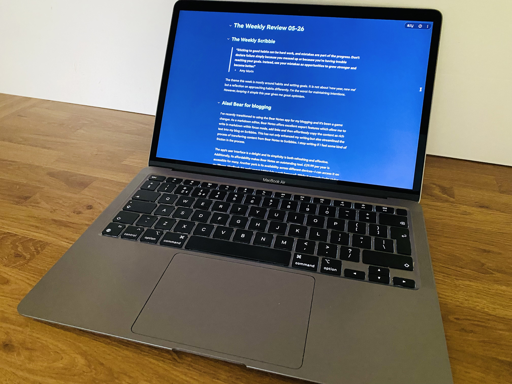 Focus mode in Bear on my MacBook Air