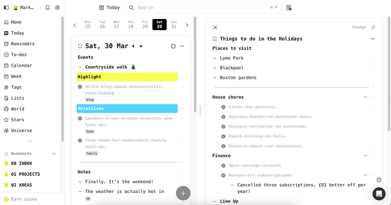 Planning out my day in Twos app.