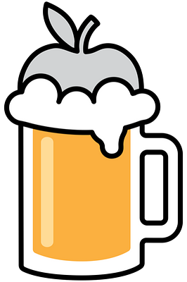 A drawing of a mug of beer with an apple floating in it.